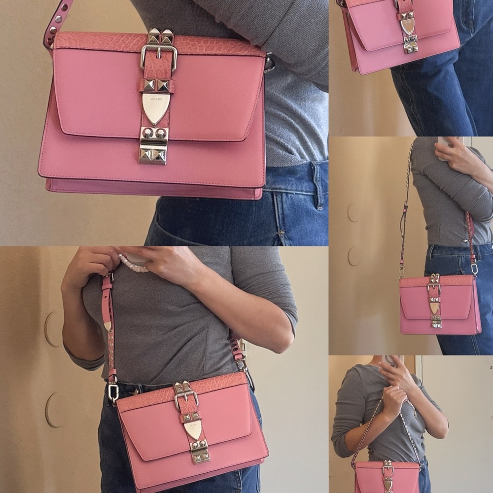 Prada Elektra 1BD120 Pink Studded Flap Shoulder Bag City Calf + Croc Trim - Picture 13 of 15